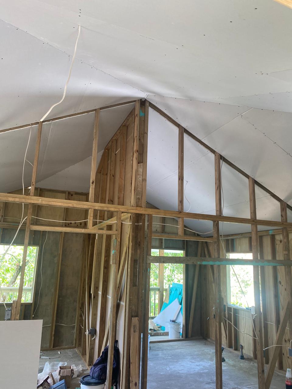 Vaulted ceiling drywall installation